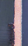 Figure 1. Through-hole plating pulling away from laminate surface